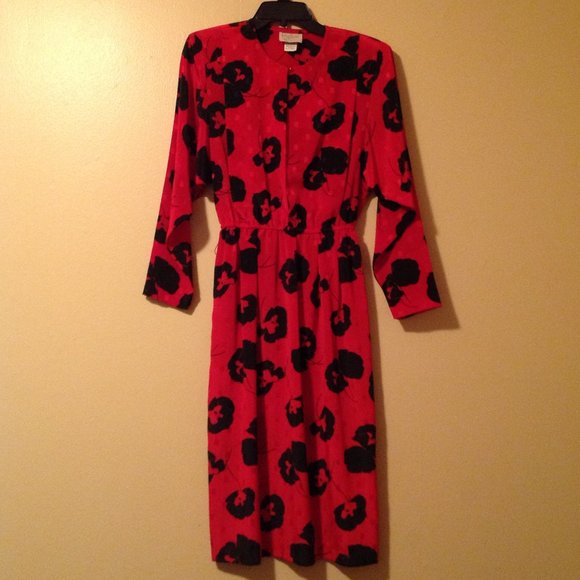Vintage Dresses & Skirts - NWOT 1980‘s Red  Abstract Flower Dress by Pellini